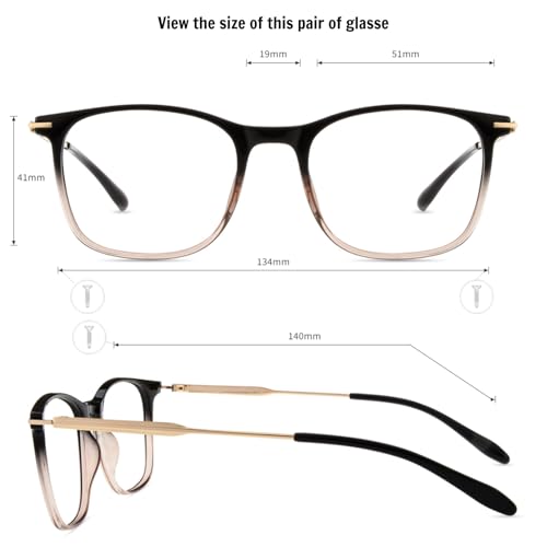 Image of Firmoo Blue Light Glasses for Women Men, Reading Glasses 0.0x-3.0x, Ultra Light Square Frame, Premium TR90 & Metal Blend