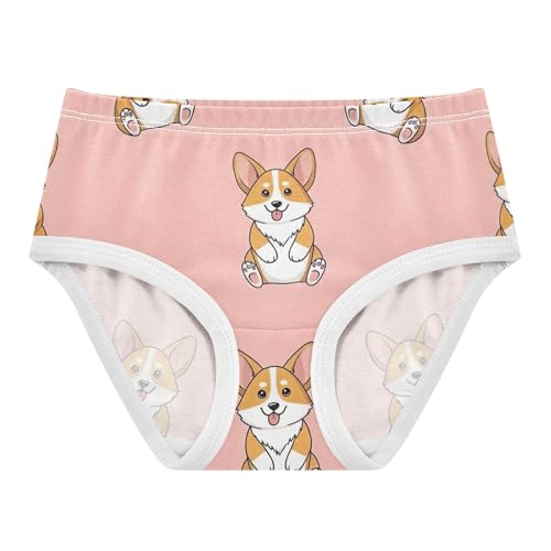 Cotton Toddler Underwear Floral Cute Cartoon Corgi Dogs Beige Little Girl Panties Fancy Underpants Briefs 2t