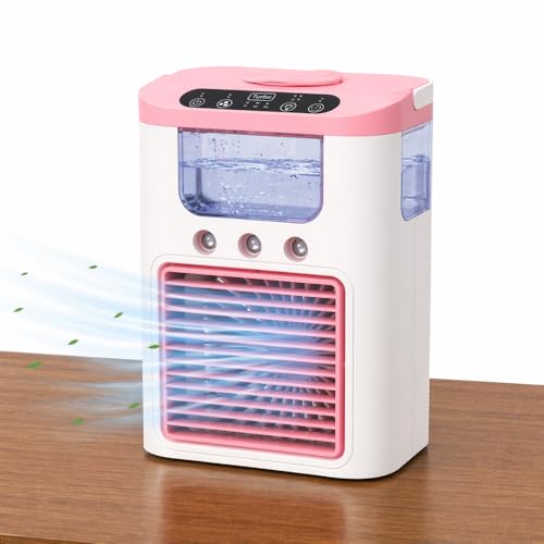Image of Elevea 𝟏𝟓-𝐘𝐞𝐚𝐫 𝐋𝐨𝐧𝐠-𝐋𝐢𝐟𝐞 𝐖𝐚𝐫𝐫𝐚𝐧𝐭𝐲 Portable Mini Mist Fan with Water Tank, USB Powered Desk Fan, 3 Airflow Settings, Compact Table Fan for Office Desk and Home Use (Pink)