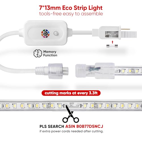 Image of Shine Decor LED Strip Light Connectable, CCT 2800-6000K Warm-Cool Changing Tone for Room, 98FT 120V Plug-in Outdoor Rope Lighting Cold Resistant Waterproof ETL Listed, Remote Timer Available