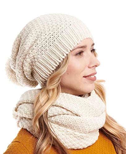 Hilltop Conjunto de invierno compuesto por bufanda de invierno y gorro de punto a juego/beanie con pompón, conjunto de invierno:creme Cover