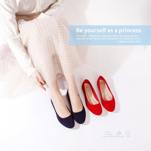 Image of Obtaom Round Toe Women Flat Shoes Slip on Girls Dress Black Ballet Flats