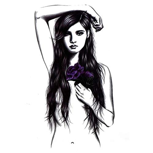 Image of S.A.V.I Temporary Tattoo For Girls Men Women 3D Long Hair Rose Sticker Size 21x15cm - 1pc. (478), Black, 4 g