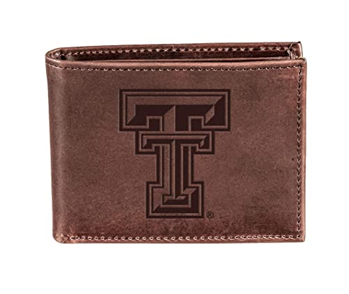 Evergreen Team Sports America NCAA Texas Tech University Brown Wallet | Bi-Fold | Officially Licensed Stamped Logo | Made of Leather | Money and Card Organizer | Gift Box Included