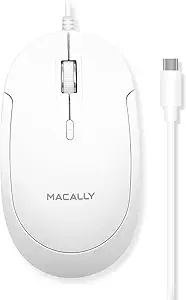 Macally Wired USB C Mouse for Mac and PC - Slim, Quiet, and Reliable - Type C Mouse for MacBook Pro/Air, iMac, Apple iPad, Laptop, Computer Desktop with 3 Button, Scroll Wheel, USBC, and 4 DPI Mode