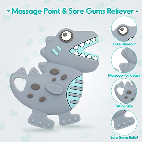 Npet Teething Toys For Babies 3-6 Months, Gray Dinosaur Baby Teethers With Anti-Drop Pacifier Clip 6 Months Baby Toy Sore Gums Reliever, Infant Baby Chew Toys 6-12 Months Bpa Free Baby Girls Boys Gift #TOP6