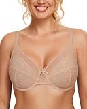LetsJoli Minimizer Bras for Women Full Coverage Lace Bra Unlined Underwire Bras Plus Size Supportive Bras for Large Bust（Nude,38DD