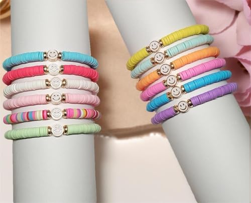 12/24 PCS Preppy Friendship Smiley Face Bracelets for Women3