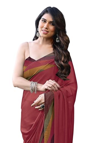 Image of MIRCHI FASHION Women Saree Chiffon Chintz Motif | Breathable Lightweight Border Pallu Printed Sari for Office and Daily Use (Available in 15 designs)