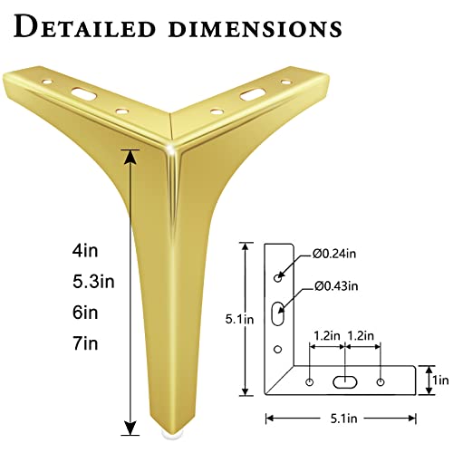 Onedream Metal Dresser Legs Set Of 4 - Gold Furniture Legs 4 Inches Replacement For Dresser Couch Cabinet Sofa Bed Loveseat Ottoman With Mounting Screws #TOP5