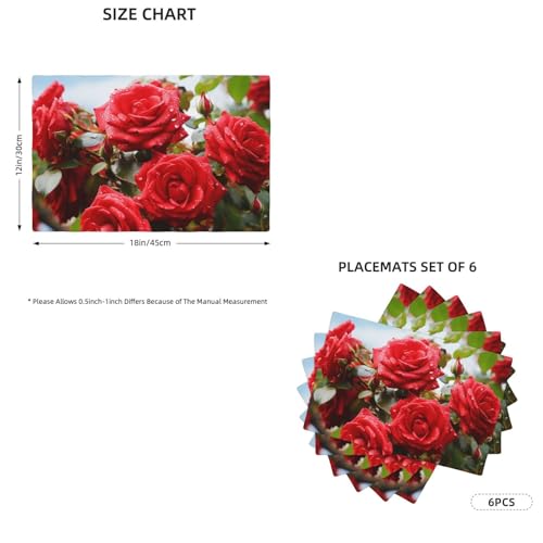 Set de table en lin motif roses rouges 45x30 cm lavable et résistant - 3