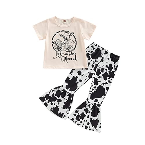 Image of Engofs Toddler Baby Girl Summer Clothes Short Sleeve T-Shirt Tops Bell Bottoms Outfit 6 12 18 24 Months