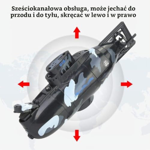 Zabawka podwodna, mini symulacja wojskowy pilot 6-kanałowy okręt podwodny dla dzieci powyżej 8 lat (czarny)