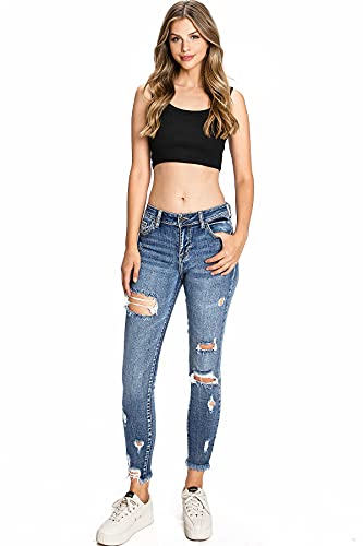 Cello Jeans Women's Juniors Mid Rise Distressed Skinny Jeans4