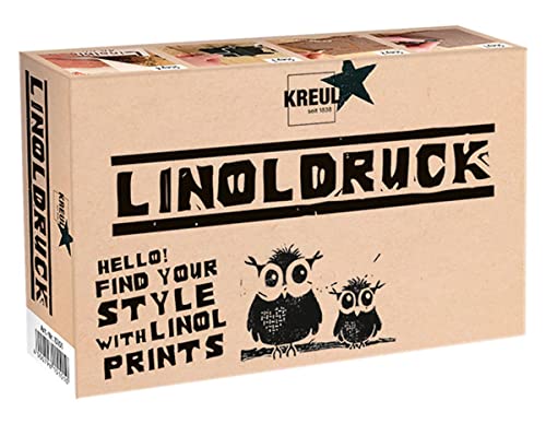 KREUL 15101 - Linoldruckfarben Set, 20 ml Linoldruckfarbe schwarz, 3...