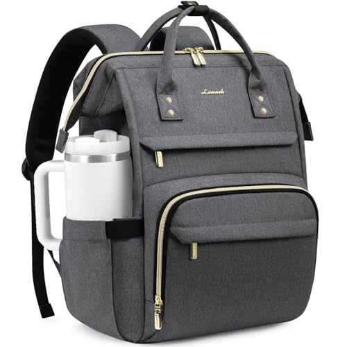 Image of LOVEVOOK Laptop Backpack for Women with Giant Tumbler Holder Pocket,15.6 inch Waterproof Travel Backpack Purse Computer Laptop Bag,Professional Work College Nurse Teacher Backpack Daypack,Dark Grey