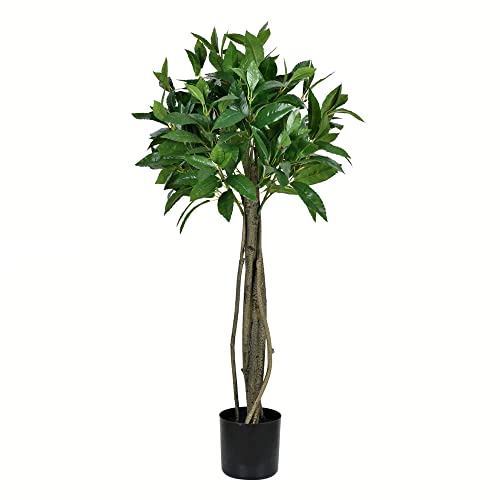 Vickerman Everyday Artificial Bay Leaf Tree 3 Foot Tall - Green Indoor Potted Topiary Tree - Faux...