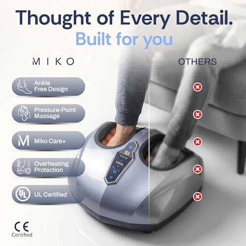 Image of MIKO Foot Massager Machine with Deep-Kneading, Compression, Shiatsu, and Heat for Plantar Fasciitis, Neuropathy - Fits up to Men Size 12