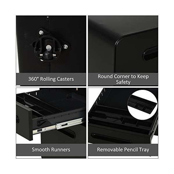 Vinsetto Fully Assembled 3-Drawer Mobile File Cabinet Lockable All-Metal Rolling Vertical File Cabinet - Image 6