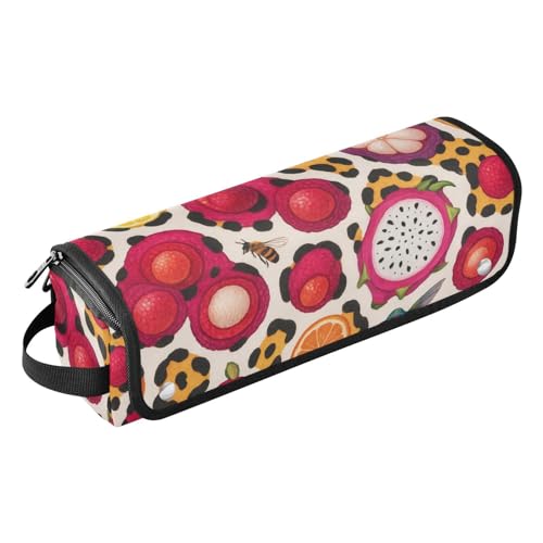Organizador 2 en 1 para herramientas de cabello con almohadilla resistente al calor, accesorios de peinado removibles para planchas, rizadores, secadores, estuche de viaje con diseño estampado de fruta tropical y leopardo miniatura 1