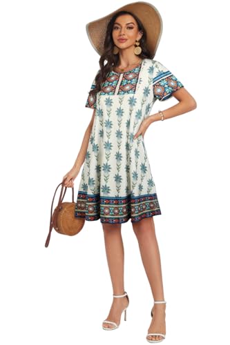 Image of My Sky Summer Dresses for Women 2026 Casual Short Sleeves Tshirt Flowy Beach Plus Size Sundress with Pockets
