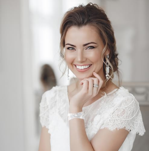 Jojomina Silver Rhinestone Bracelet for Women Multilayer Crystal Layered Cuff Bracelets Bridal Jewelry for Prom Party Wedding Dating3