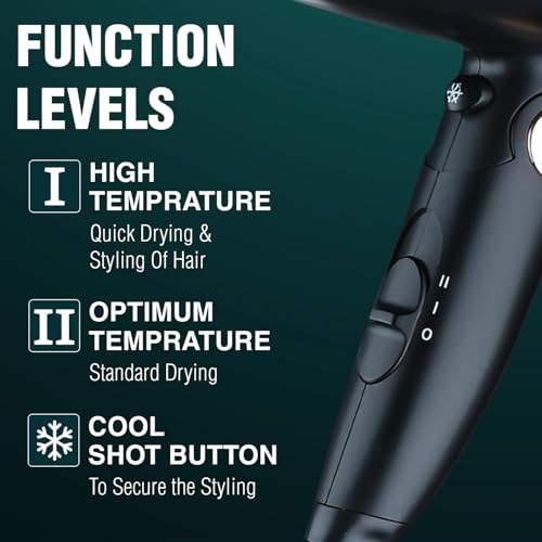 Image of VGR V-439 Foldable Hair Dryer for Men & Women with 1600W DC Motor, 2 Speed Settings, Cool Shot Function, 1.8m Cable, Ideal for Salon and Home Use (Black)