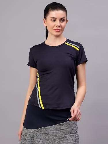 Image of Vector X Women's Plain Round Neck T-Shirt, Half Sleeves, Regular Fit, 80% Polyester 20% Spandex Lightweight Casual Sportswear Shirt Ideal for Gym Fitness Workout, Running, Yoga & Training