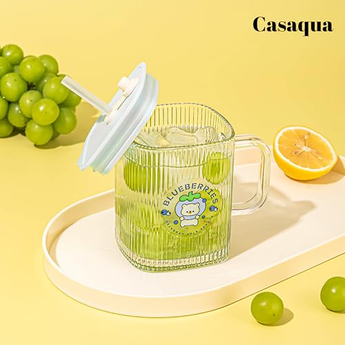 Image of Iridescent Glass Tumbler with Handle Lid and Straw - 420ML, Set of 1, Travel Coffee Sipper Mug Leakproof for Juice Cocktail Iced Tea Smoothie Hot Cold Drink Cup (Receiving Random Color)