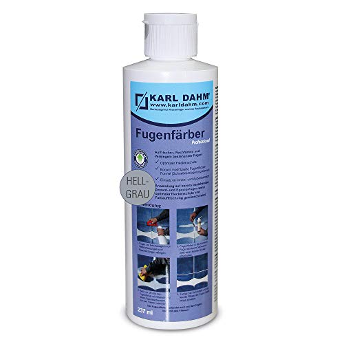 Karl Dahm Fugenfärber - Fugenfarbe Hellgrau 237 ml I Fugenreparatur & Fugenfarbe in verschiedenen Farben erhältlich I Fliesenfugen färben & versiegeln I Fugensanierfarbe für Indoor - 12424 Cover