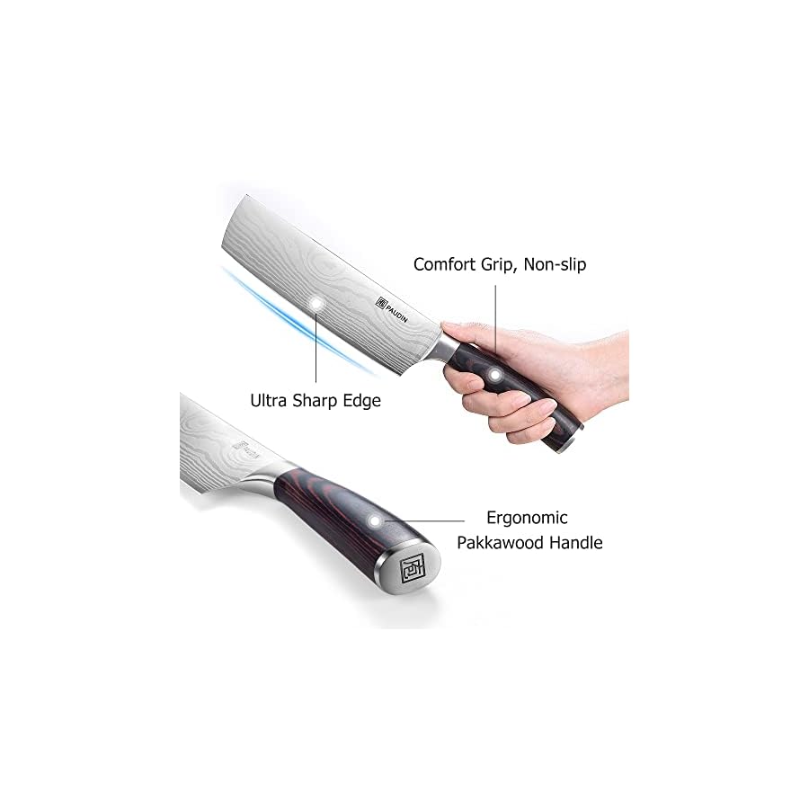 PAUDIN-Nakiri-Knife-Razor-Sharp-Meat-Cleaver-7-inch-High-Carbon-Stainless-Steel-Vegetable-Kitchen-Knife-Multipurpose-Asian-Chef-Knife-for-Home-and-Kitchen-with-Ergonomic-Handle PAUDIN Nakiri Knife - 7" Razor Sharp Meat Cleaver and Vegetable Kitchen Knife, High Carbon Stainless Steel, Multipurpose Asian Chef Knife for Home and Kitchen with Ergonomic Handle