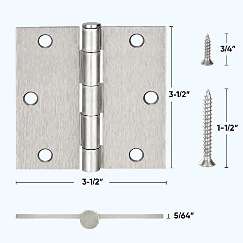 Ticonn 6-Pack 3.5 Inch Door Hinges With Square Corner, 3-1/2 X 3-1/2 Inch Iron Bifold Residential Doors Hardware (Square Corner, Satin Nickel, 6 Pack) #TOP3