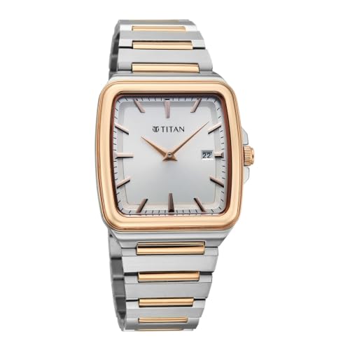 Image of Titan Classique sleekfit with Quartz Analog 2 Hands + Date@3H Silverwhite Dial Silver+Rose Gold Stainless Steel Strap Watch for Men - 90260KM01