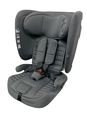 Asalvo NEOCARE Silla de Auto i-Size (76-150 cm), Grupo 1/2/3, Con Arnés de 5 Puntos y Reposacabezas Ajustable, Solo en Sentido de la Marcha, Con Cinturón del Vehículo, Reclinable y Evolutiva, Gris