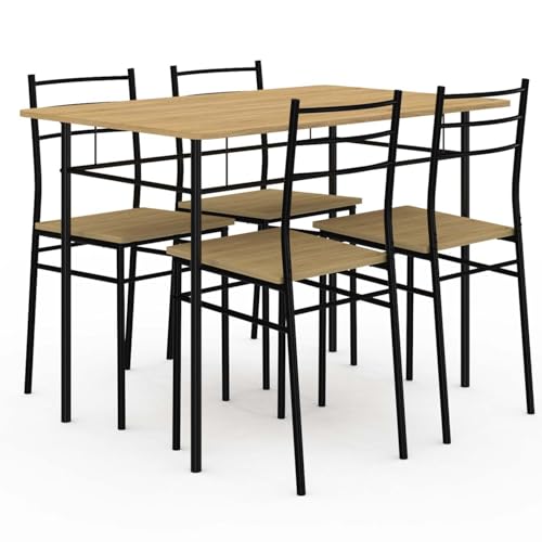 IDMarket - Conjunto de mesa Angie 4 personas + 4 sillas Madera y metal, color negro