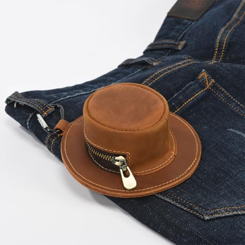 Portable Leather Cow Boy Hat Shaped Money Bag Travel Organiser Change Holder Handmade Coin Purse Keyring Accessory4