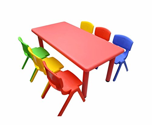 1.2M Kid's Adjustable Rectangle Red Table & 6 Mixed Chairs Set