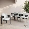 Grand patio Outdoor Dining Chairs Set of 4, 4 Pieces Patio Dining Chairs, Metal Woven Wicker Fixed Patio Chairs with Grey Cushions for Backyard, Deck, Garden, Porch, Lawn and Poolside (Black)
