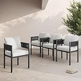 Grand patio Outdoor Dining Chairs Set of 4, 4 Pieces Patio Dining Chairs, Metal Woven Wicker Fixed Patio Chairs with Grey Cushions for Backyard, Deck, Garden, Porch, Lawn and Poolside (Black)