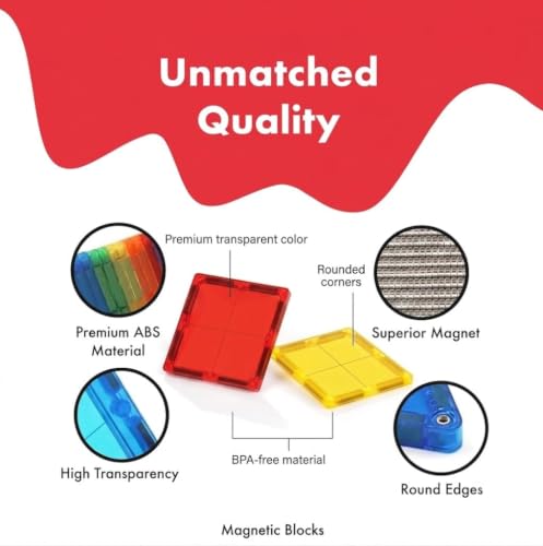 Image of Royals hub Diamond Shaped Magnetic Tiles Blocks, Magic Magnetic Building Blocks for Kids, Preschool Learning Sensory Montessori Constructing & Creative Learning Educational Toy (28 Pcs Tiles)