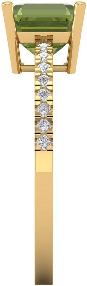 Clara Pucci 2.7 cttw Peridot 14K Yellow Gold Solitaire with Accents Ring for Women - Cocktail Statement Fashion Jewelry Gift (6.5mm, Asscher Cut) - Image 3