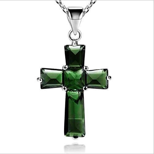 Collier en argent 925 avec pendentif croix verte en cristal pour homme et femme