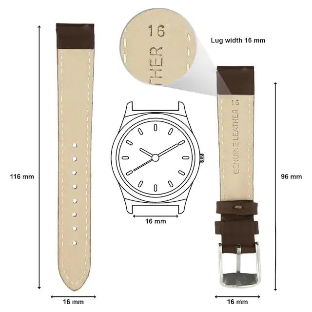 Image of ADAMO Universal Vegan Leather Wrist Watch Strap J31CLE09 (16 MM), Brown