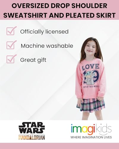 Image of STAR WARS The Mandalorian Grogu Girls' 2-Piece Sweatshirt and Pleated Skirt Set Toddler to Big Kid