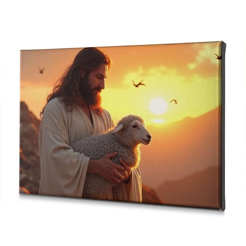 Toile murale de bain mouton au coucher du soleil pour une note de tendresse unique