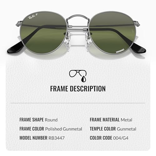 Image of Ray-Ban RB3447 ROUND METAL CHROMANCE POLARIZED Round Shape Sunglasses for Men with Official Eyewear Kit
