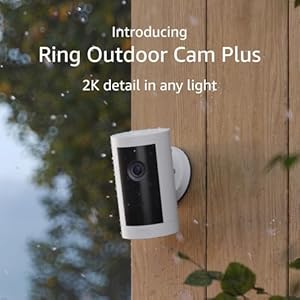 Introducing Ring Outdoor Cam Plus, Battery — 2K Video with Ring Vision, Low-Light Sight for full-color night vision, Mount-anywhere versatility, White