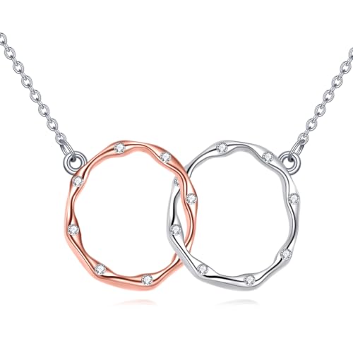 Collar con colgante, gargantilla rosa, moneda en, círculo entrelazado abierto, joyería doble para mujer