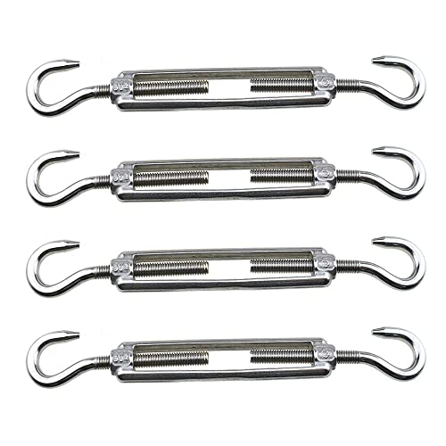 Hao Pro M5 Hook to Hook Turnbuckles Double Hook 304 Stainless Steel Solid Tighten Clothesline Wire Rope Tidy Wall Easy Add Tension Welded Well for Leveling Plants Light Sunshade Sail Deck Patio 4pcs