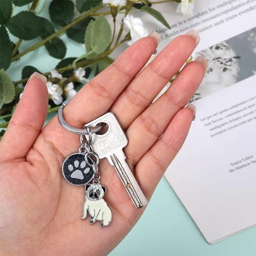 WEWAYSMILE Welpe Schlüsselanhänger, Hunde Schlüsselanhänger, Niedlicher Welpe-Schlüsselanhänger, Für Dekor Auto Schlüsselanhänger Tag Personalisierte Geschenk, Länge: 2.95 Zoll/7.5 cm (Mops)